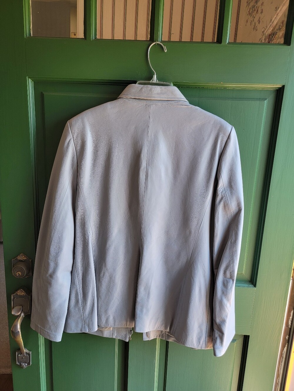 Liz Claiborne Baby Blue Leather Zip Jacket Sz 14 - Picture 5 of 6